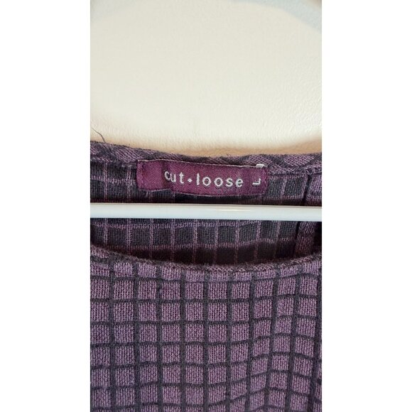Cut Loose Women's Lagenlook Purple Plaid Linen Cotton Wide Sleeve Size L - Picture 5 of 11